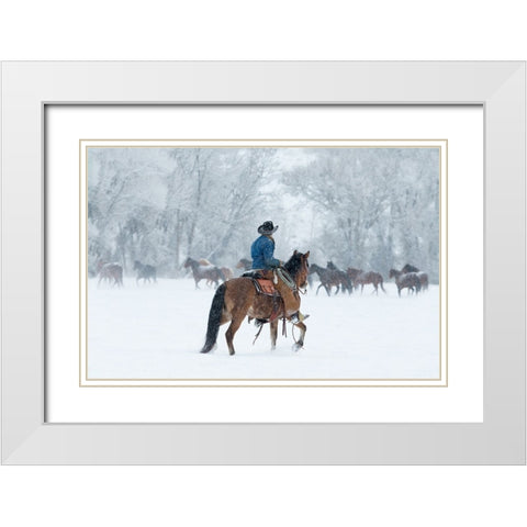 Wrangler In The Snow White Modern Wood Framed Art Print with Double Matting by Walker, Carol