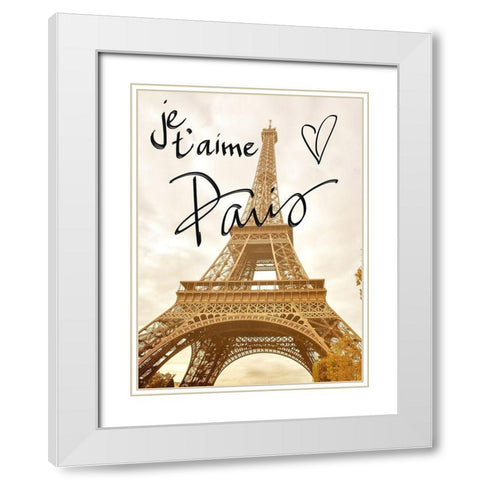 Je taime Paris White Modern Wood Framed Art Print with Double Matting by Navas, Emily