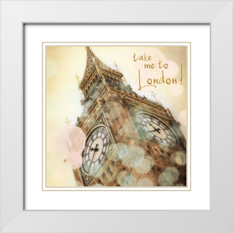 Take Me To London Border White Modern Wood Framed Art Print with Double Matting by Navas, Emily