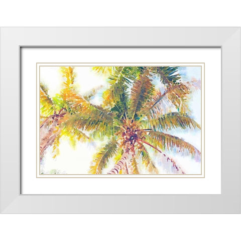 Sideway Watercolor Palms I White Modern Wood Framed Art Print with Double Matting by Navas, Emily