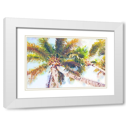 Sideway Watercolor Palms II White Modern Wood Framed Art Print with Double Matting by Navas, Emily