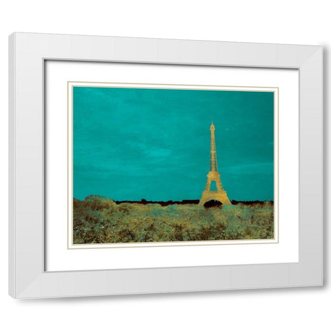 Teal Paris White Modern Wood Framed Art Print with Double Matting by Navas, Emily