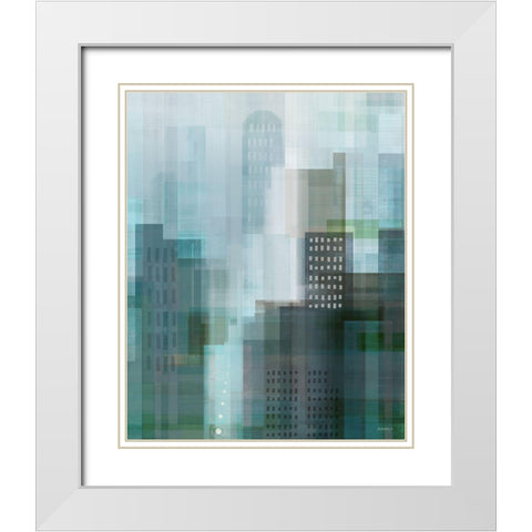 City Emerald White Modern Wood Framed Art Print with Double Matting by Meneely, Dan