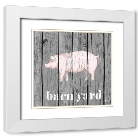 Barnyard Pig White Modern Wood Framed Art Print with Double Matting by Metz, Andi