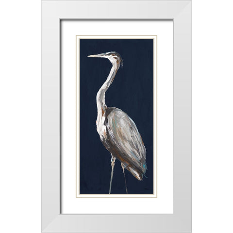 Heron Among Navy Panel I White Modern Wood Framed Art Print with Double Matting by DeRice, Julie