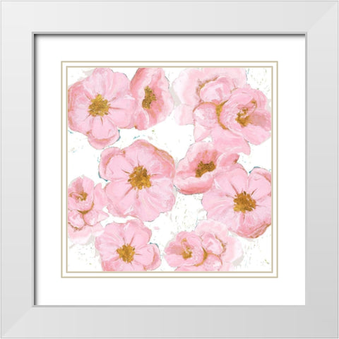 Pink And Gold Florals White Modern Wood Framed Art Print with Double Matting by Pinto, Patricia