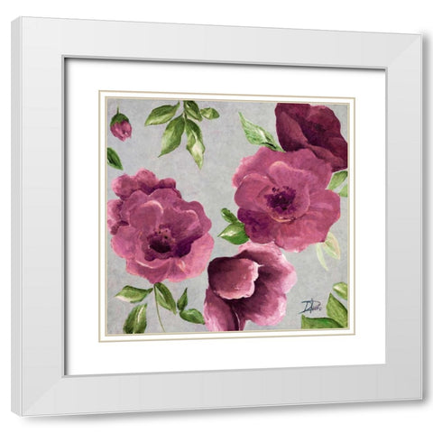 Gray and Plum Florals II White Modern Wood Framed Art Print with Double Matting by Pinto, Patricia