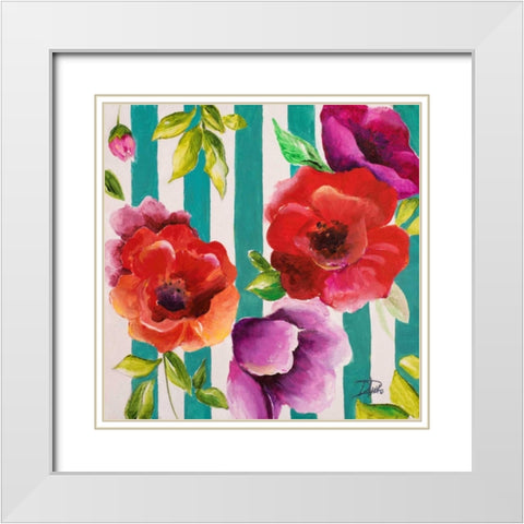 Red Flowers II White Modern Wood Framed Art Print with Double Matting by Pinto, Patricia