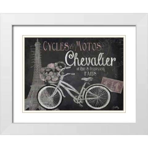 Paris Bike on Chalk Border I White Modern Wood Framed Art Print with Double Matting by Medley, Elizabeth