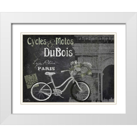 Paris Bike on Chalk Border II White Modern Wood Framed Art Print with Double Matting by Medley, Elizabeth