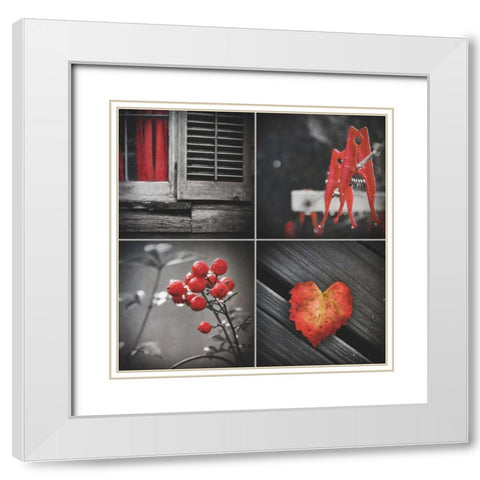 Red Hints Four Pack White Modern Wood Framed Art Print with Double Matting by Peck, Gail