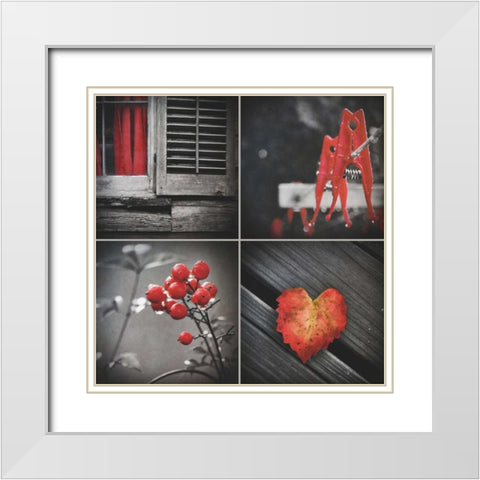 Red Hints Four Pack White Modern Wood Framed Art Print with Double Matting by Peck, Gail