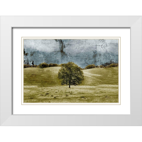 Tree in the Valley White Modern Wood Framed Art Print with Double Matting by Mabat, Ynon