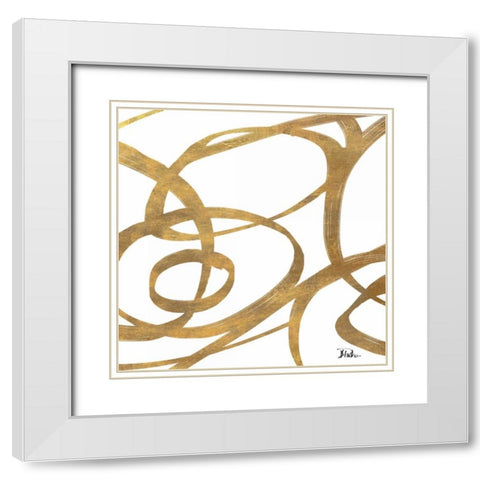 Golden Swirls Square I White Modern Wood Framed Art Print with Double Matting by Pinto, Patricia
