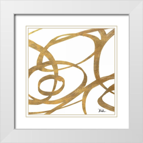 Golden Swirls Square I White Modern Wood Framed Art Print with Double Matting by Pinto, Patricia