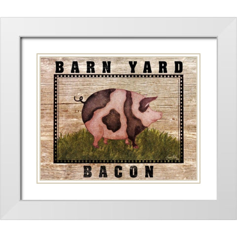 Farm Pig White Modern Wood Framed Art Print with Double Matting by Medley, Elizabeth
