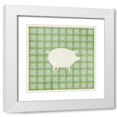 Farm Pig on Plaid White Modern Wood Framed Art Print with Double Matting by Medley, Elizabeth