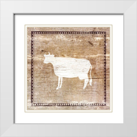 Farm Cow Silhouette White Modern Wood Framed Art Print with Double Matting by Medley, Elizabeth