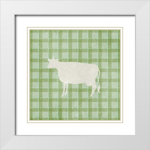 Farm Cow on Plaid White Modern Wood Framed Art Print with Double Matting by Medley, Elizabeth