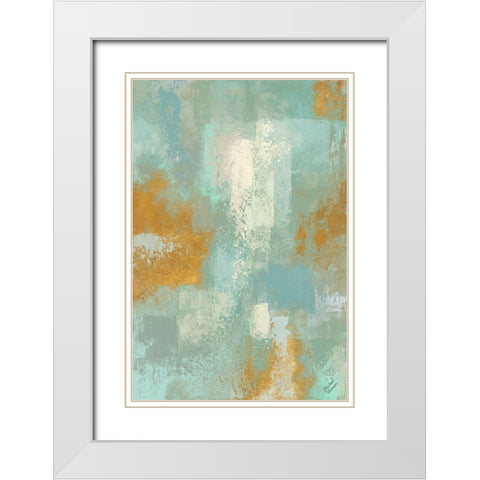Escape into Teal Abstraction I White Modern Wood Framed Art Print with Double Matting by Marcon, Michael