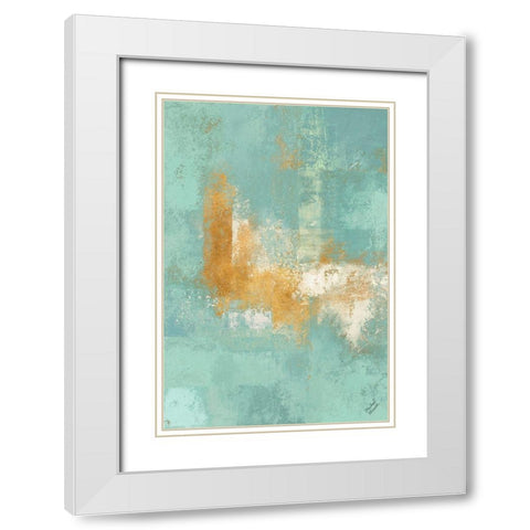 Escape into Teal Abstraction II White Modern Wood Framed Art Print with Double Matting by Marcon, Michael