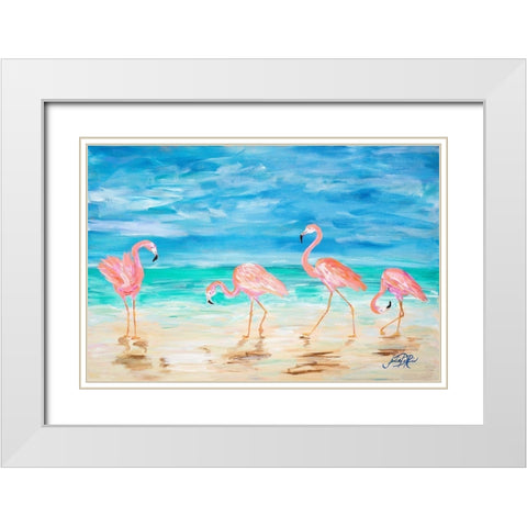 Flamingo Beach White Modern Wood Framed Art Print with Double Matting by DeRice, Julie