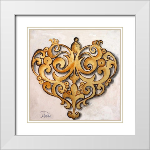 Gold Heart White Modern Wood Framed Art Print with Double Matting by Pinto, Patricia