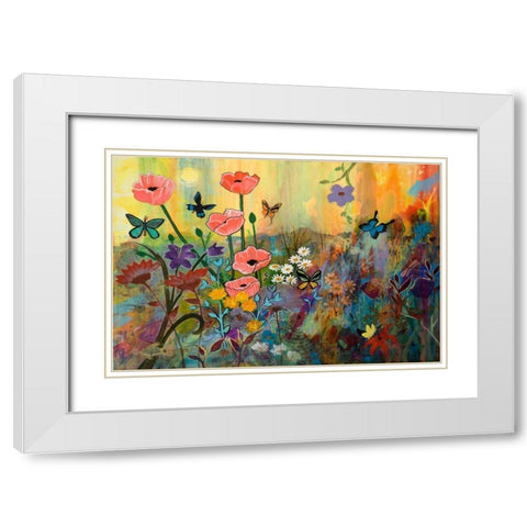 Pink Poppies in Paradise White Modern Wood Framed Art Print with Double Matting by Maria, Robin