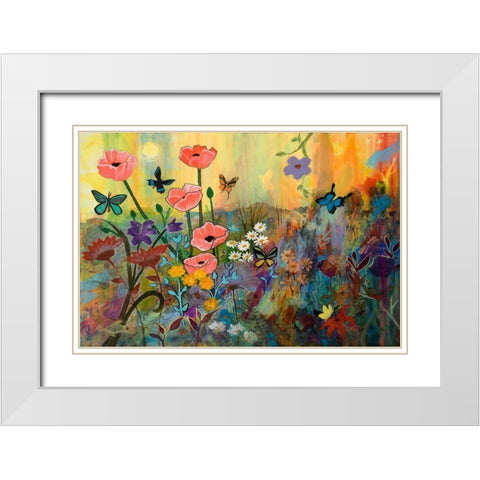 Pink Poppies in Paradise White Modern Wood Framed Art Print with Double Matting by Maria, Robin