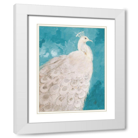 Royal Plume on Teal White Modern Wood Framed Art Print with Double Matting by Maria, Robin