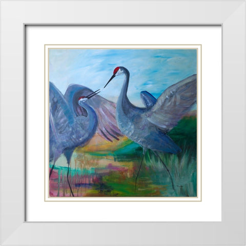 Sandhill Cranes White Modern Wood Framed Art Print with Double Matting by Maria, Robin