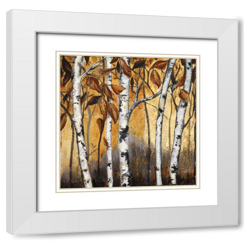 Birchwood Trees on Gold I White Modern Wood Framed Art Print with Double Matting by Pinto, Patricia