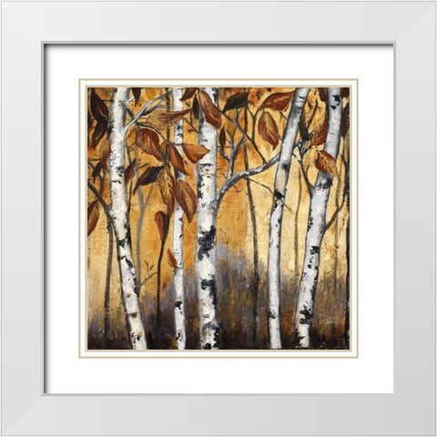Birchwood Trees on Gold I White Modern Wood Framed Art Print with Double Matting by Pinto, Patricia