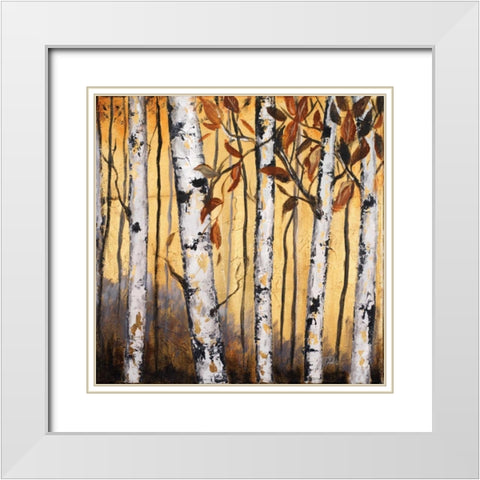 Birchwood Trees on Gold II White Modern Wood Framed Art Print with Double Matting by Pinto, Patricia