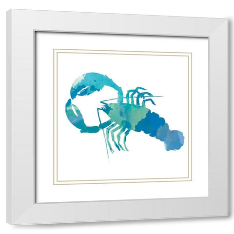 Watercolor Lobster in Teal White Modern Wood Framed Art Print with Double Matting by DeRice, Julie