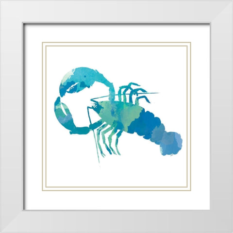 Watercolor Lobster in Teal White Modern Wood Framed Art Print with Double Matting by DeRice, Julie