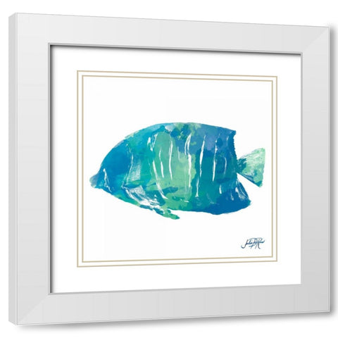 Watercolor Fish in Teal IV White Modern Wood Framed Art Print with Double Matting by DeRice, Julie
