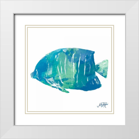 Watercolor Fish in Teal IV White Modern Wood Framed Art Print with Double Matting by DeRice, Julie