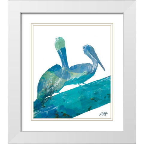 Watercolor Pelican II White Modern Wood Framed Art Print with Double Matting by DeRice, Julie