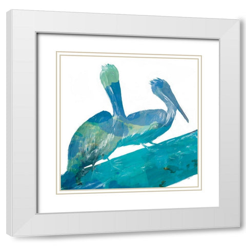 Watercolor Pelican Square 11 White Modern Wood Framed Art Print with Double Matting by DeRice, Julie