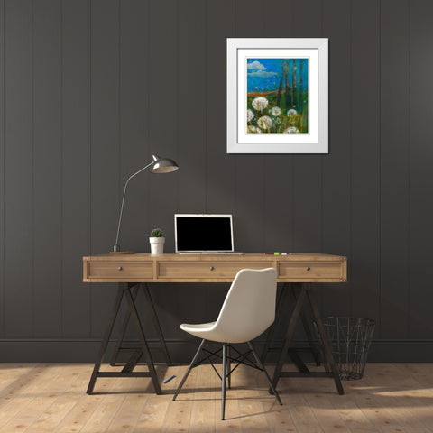 Dandelion Wishes White Modern Wood Framed Art Print with Double Matting by Maria, Robin