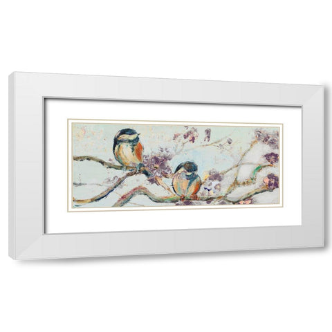 Birds on Cherry Blossom Branch White Modern Wood Framed Art Print with Double Matting by Pinto, Patricia
