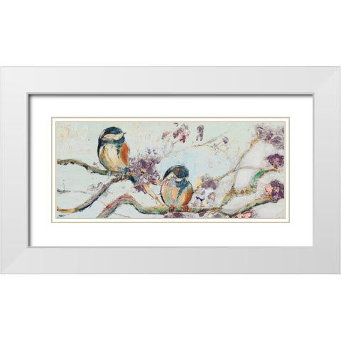 Birds on Cherry Blossom Branch White Modern Wood Framed Art Print with Double Matting by Pinto, Patricia