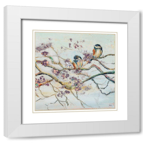 Spring Bird on Branch White Modern Wood Framed Art Print with Double Matting by Pinto, Patricia