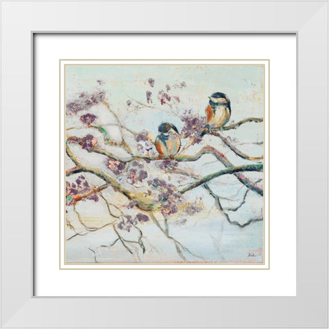 Spring Bird on Branch White Modern Wood Framed Art Print with Double Matting by Pinto, Patricia