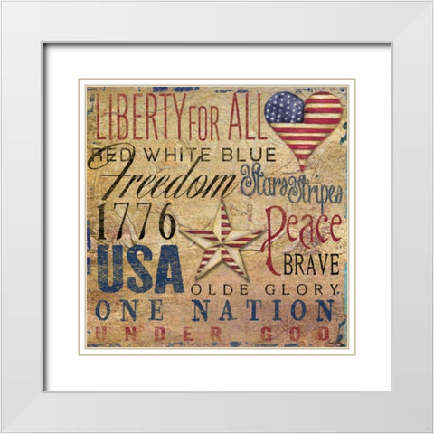 America Typography I White Modern Wood Framed Art Print with Double Matting by Medley, Elizabeth