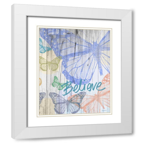 Butterfly Garden Believe White Modern Wood Framed Art Print with Double Matting by Meneely, Dan