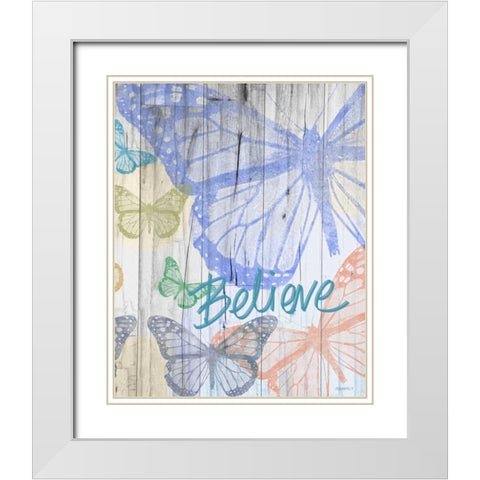 Butterfly Garden Believe White Modern Wood Framed Art Print with Double Matting by Meneely, Dan