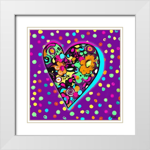 Neon Hearts of Love I White Modern Wood Framed Art Print with Double Matting by Pinto, Patricia