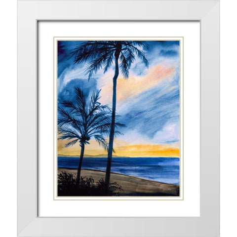 Blue Tropic Nights I White Modern Wood Framed Art Print with Double Matting by Baliko, Linda